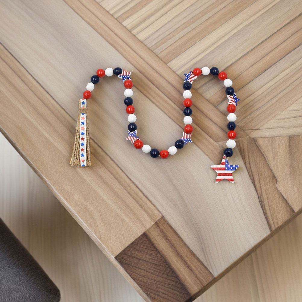 Patriotic Wood Bead Garland In - Twine Jute Natural review and price